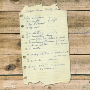 Handwritten recipe for Maraschino Party Cake