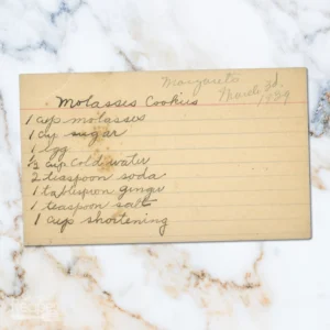 Handwritten recipe for Margates Molasses Cake