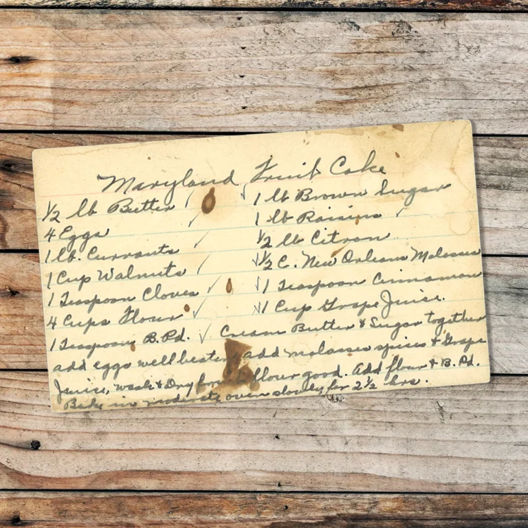 Handwritten recipe card for Maryland Fruit Cake