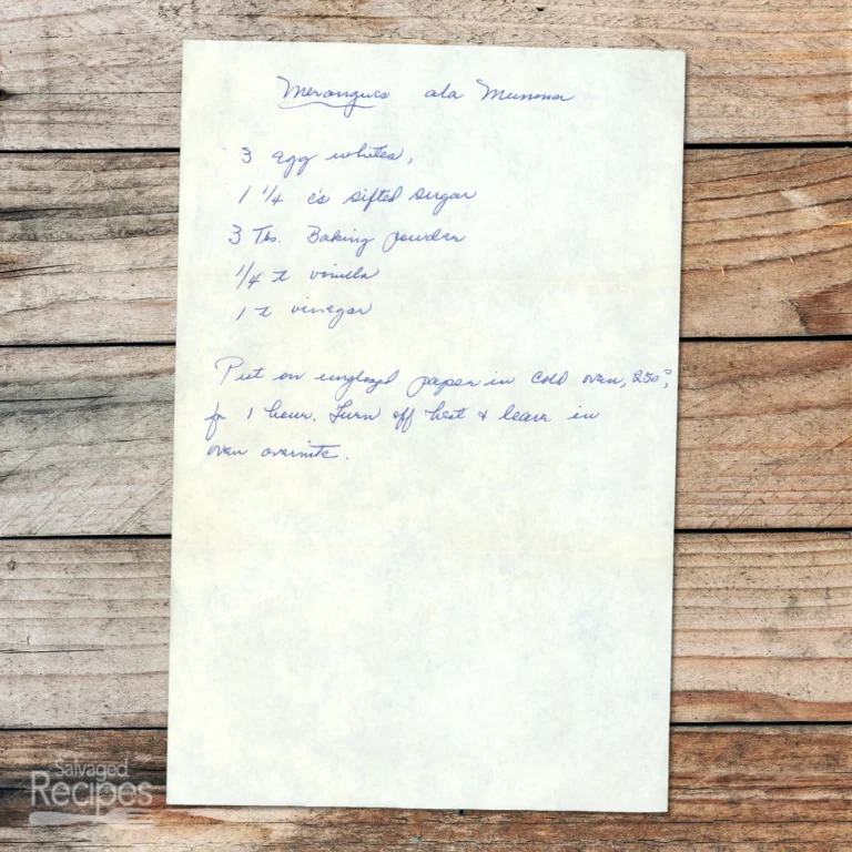 Handwritten recipe for Meringues a la Maman