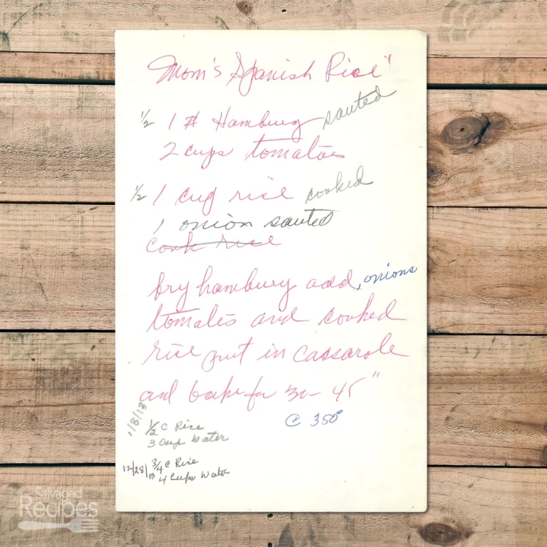 Handwritten recipe for Mom's Spanish Rice