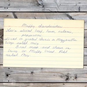 Handwritten recipe card for Muffy Sandwiches