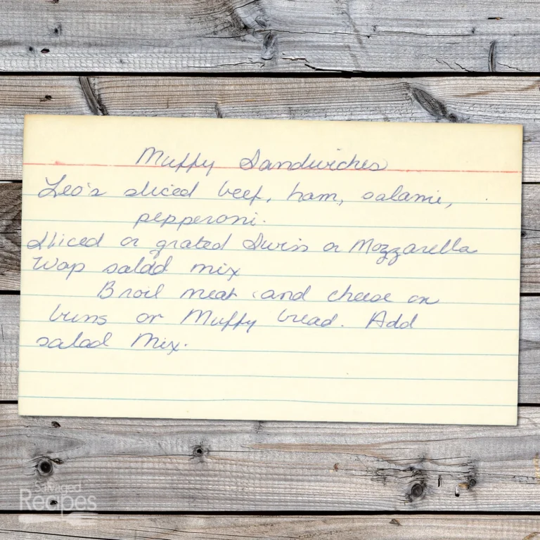 Handwritten recipe card for Muffy Sandwiches