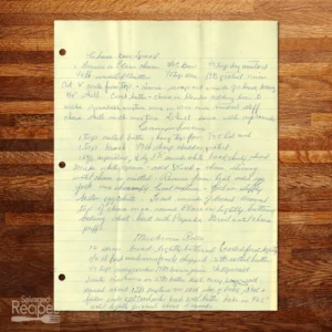 Handwritten recipe for Mushroom Rallo