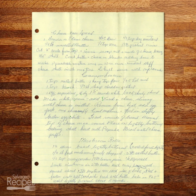 Handwritten recipe for Mushroom Rallo