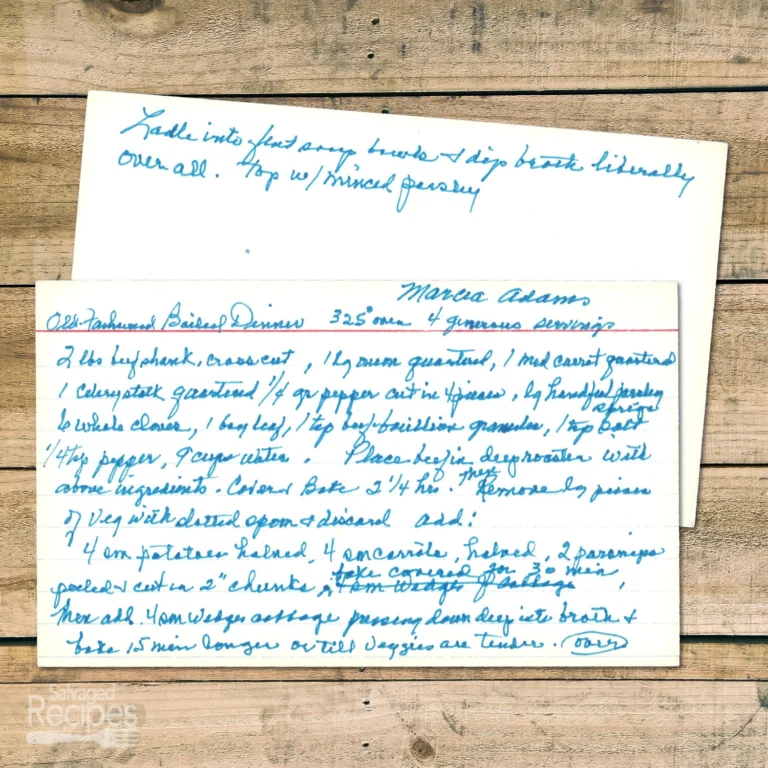 Handwritten recipe card for Old-Fashioned Boiled Dinner