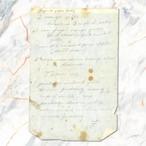 Handwritten recipe for Orange Pineapple Jello