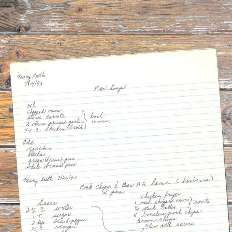 Handwritten recipe for Pea soup