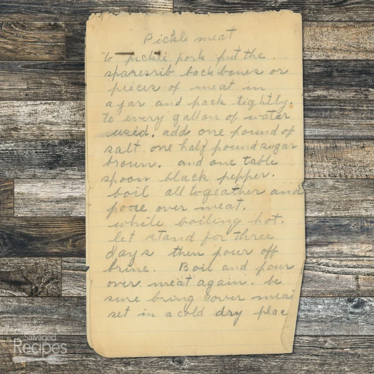 Handwritten recipe for Pickle Meat