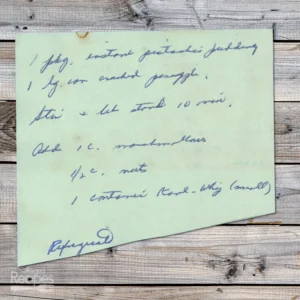 Handwritten recipe for Pistachio Pineapple Dessert