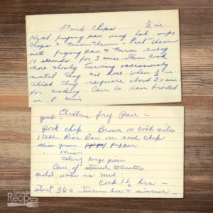Handwritten recipe card for Pork Chops