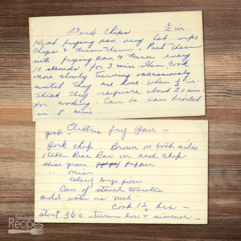 Handwritten recipe card for Pork Chops