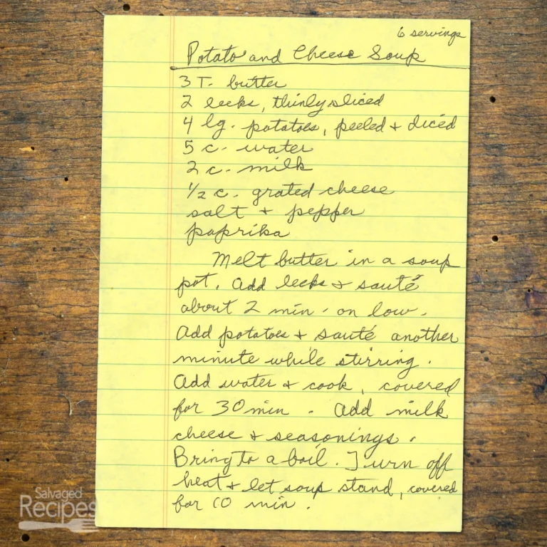 Handwritten recipe for Potato and Cheese Soup