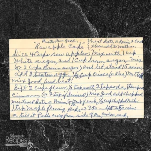 Handwritten recipe card for Raw Apple Cake