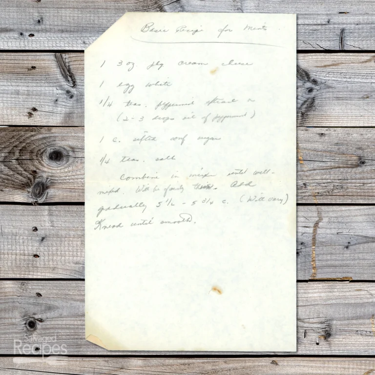 Handwritten recipe for Mints