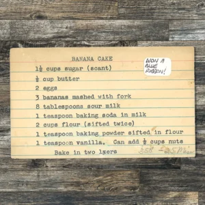 Typed recipe card for Blue Ribbon Banana Cake