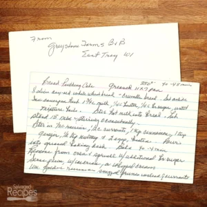 Handwritten recipe card for Bread Pudding Cake