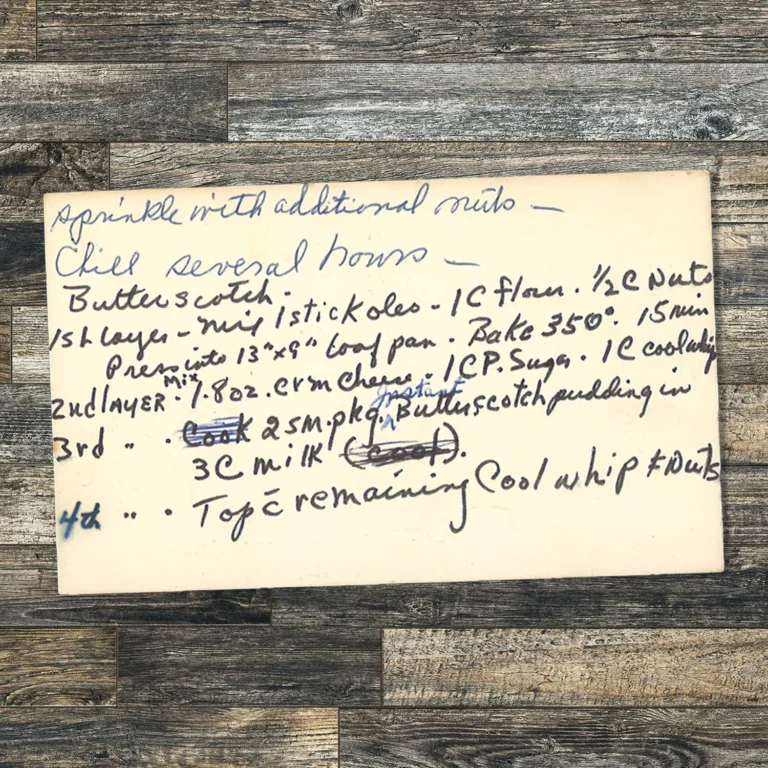 Handwritten recipe cad=rd for Butterscotch