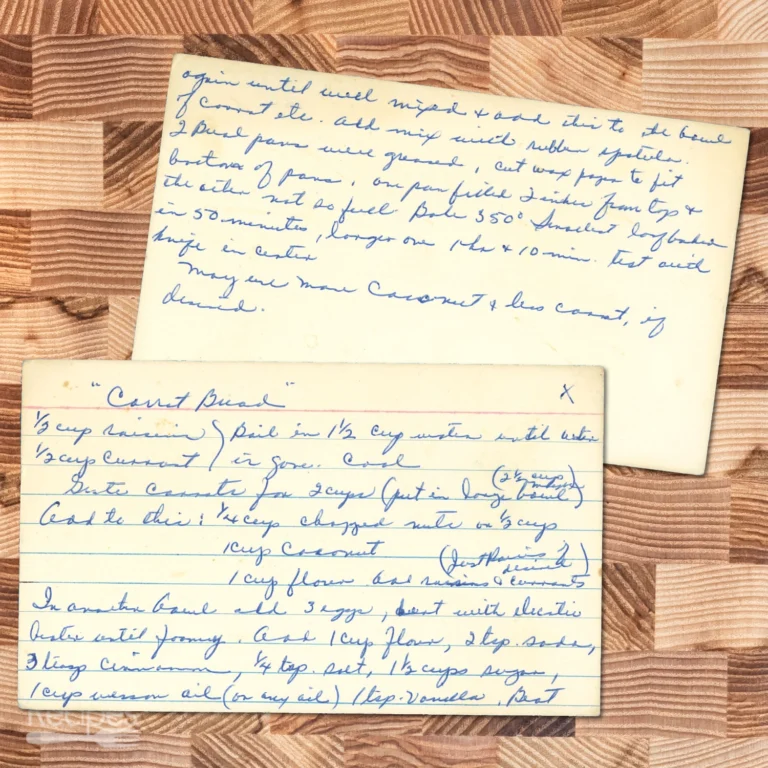 Handwritten recipe card for Carrot Bread