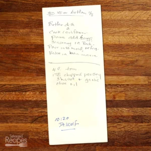 Handwritten recipe for Cauliflower Béchamel Mold