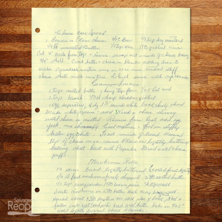Handwritten recipe for Cheese-Beer Spread