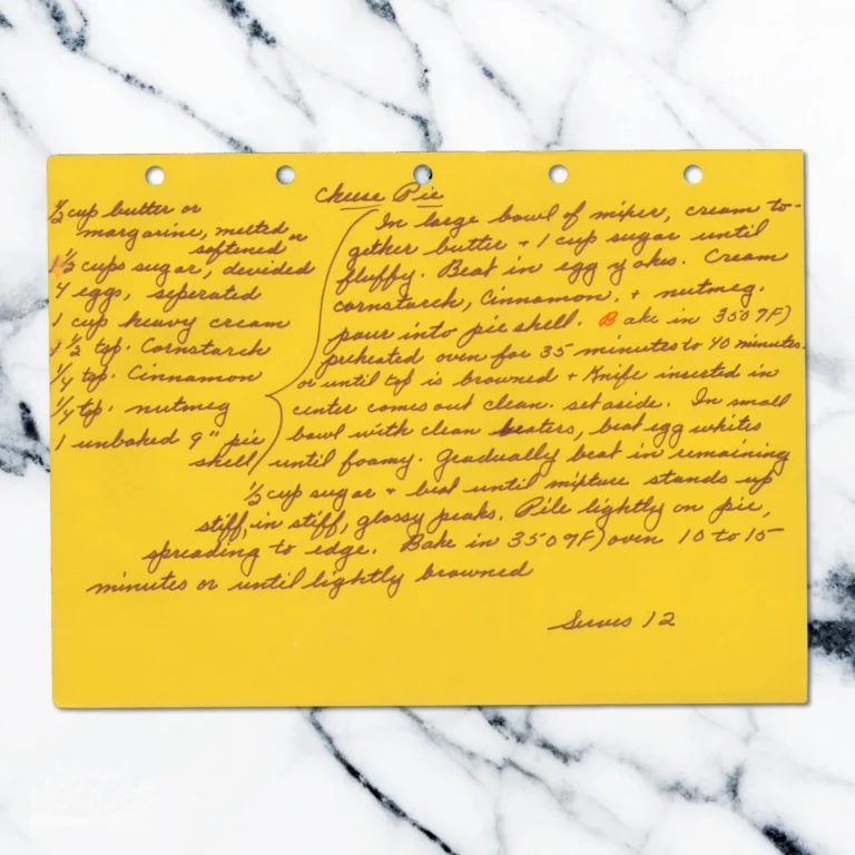 Handwritten recipe for Cheese Pie
