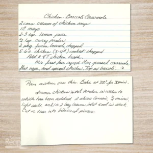 Handwritten recipe card for Chicken Broccoli Casserole