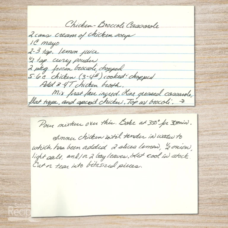 Handwritten recipe card for Chicken Broccoli Casserole