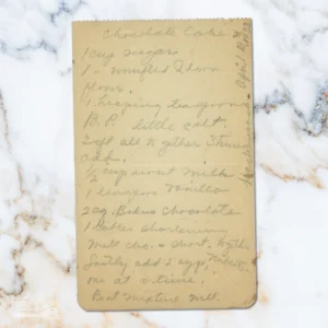 Handwritten recipe for Chocolate Cake