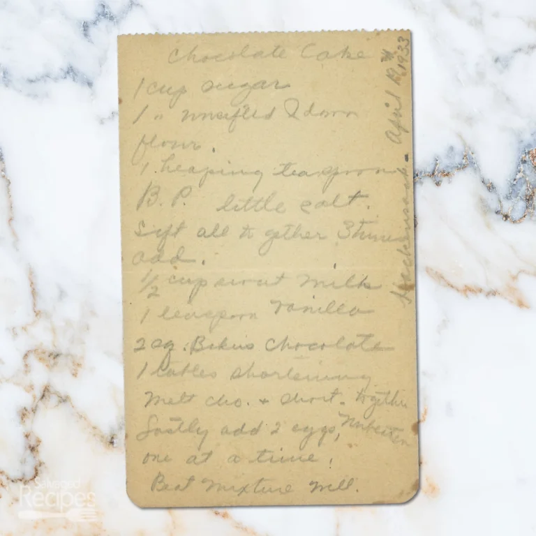 Handwritten recipe for Chocolate Cake