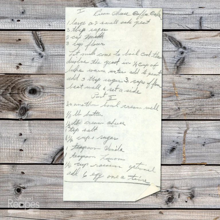 Handwritten recipe for Cream Cheese Coffee Cake