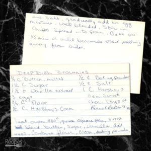 Handwritten recipe card for Deep Dish Brownies