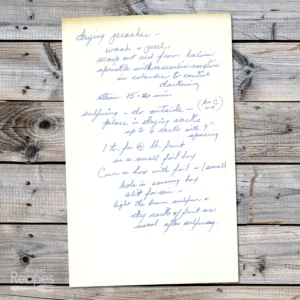 Handwritten recipe for Drying Peaches