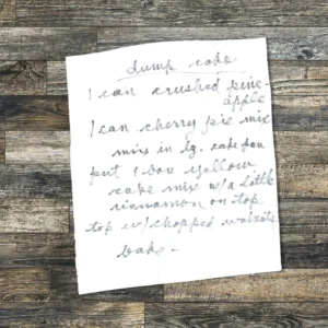 Handwritten recipe for Dump Cake