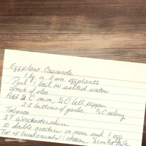 Handwritten recipe card for Eggplant Casserole