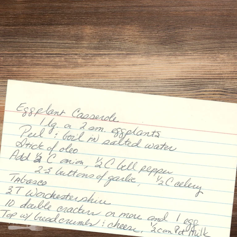 Handwritten recipe card for Eggplant Casserole