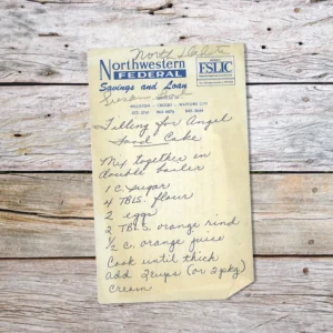 Handwritten recipe for Filling for Angel Food Cake