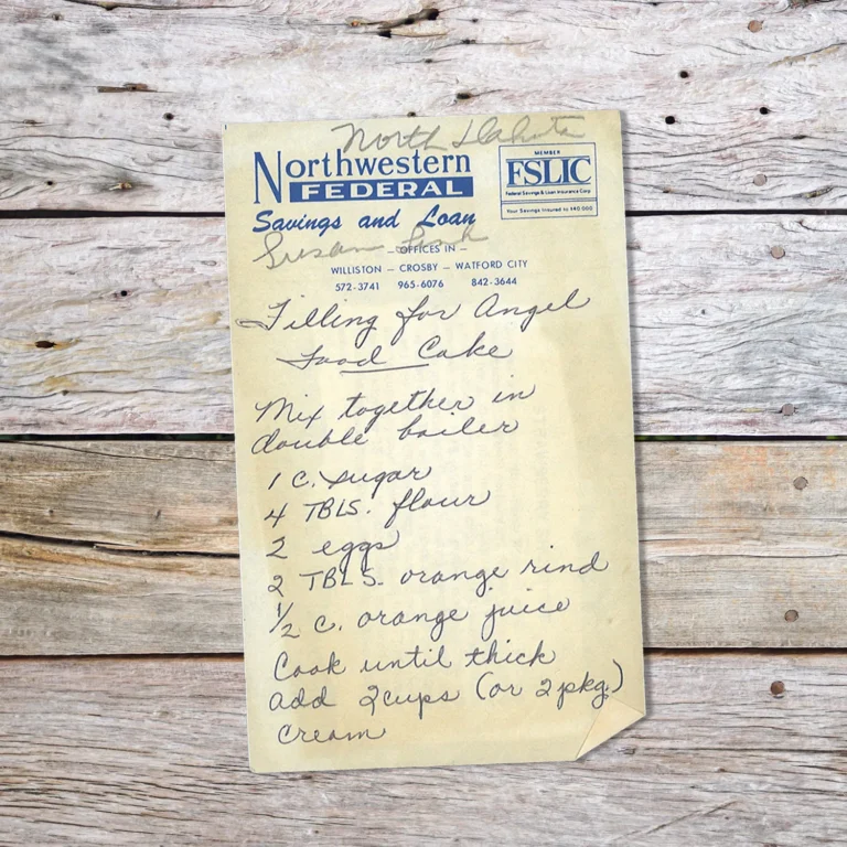 Handwritten recipe for Filling for Angel Food Cake