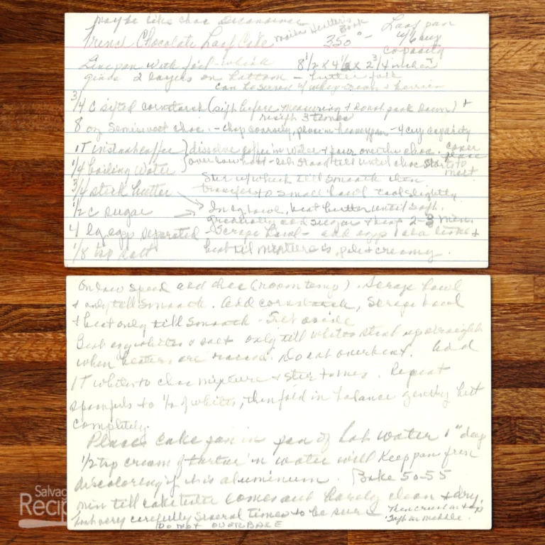 Handwritten recipe card for French Chocolate Loaf Cake