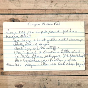 Handwritten recipe card for Frozen Lemon Pie
