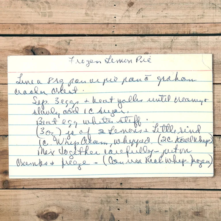 Handwritten recipe card for Frozen Lemon Pie
