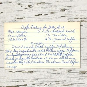 Handwritten recipe card for Coffee Filling for Jelly Roll
