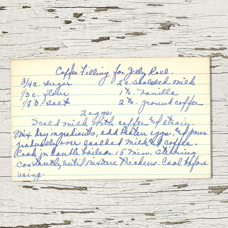 Handwritten recipe card for Coffee Filling for Jelly Roll