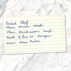 Handwritten recipe card for Cubed Beef