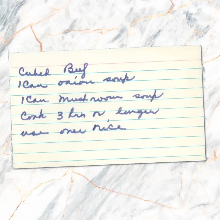 Handwritten recipe card for Cubed Beef