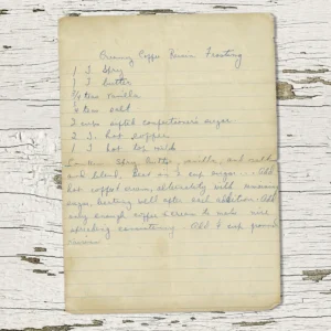 Handwritten recipe for Creamy Coffee Raisin Frosting