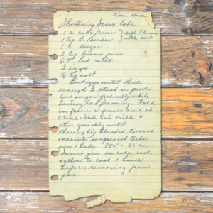 Handwritten recipe for Shortening Saver Cake