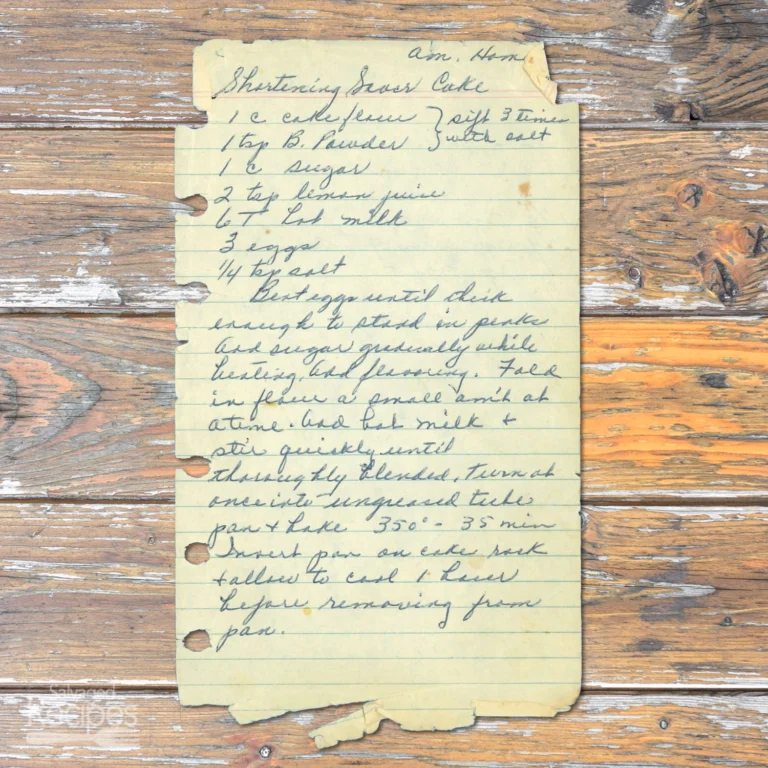 Handwritten recipe for Shortening Saver Cake
