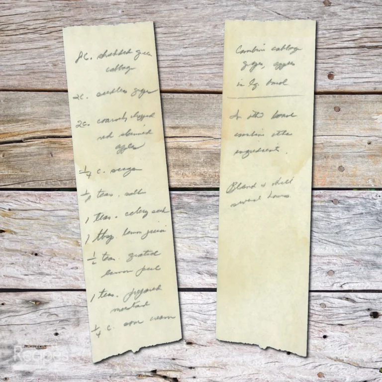Handwritten recipe for Shredded Green Cabbage