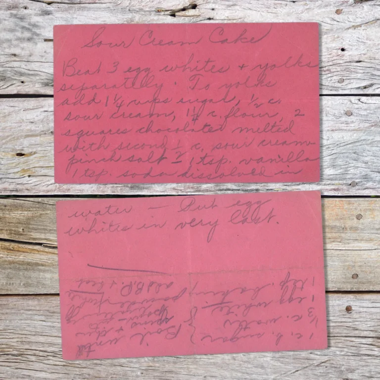 Handwritten recipe card for Sour Cream Cake